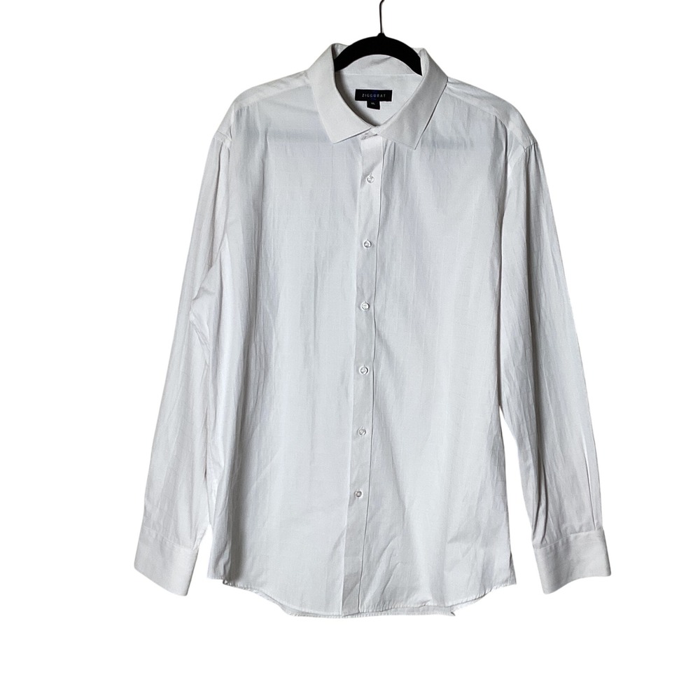 Ziggurat Dress Shirt Mens XL White Tonal Grid Minimalist Business Casual Classic